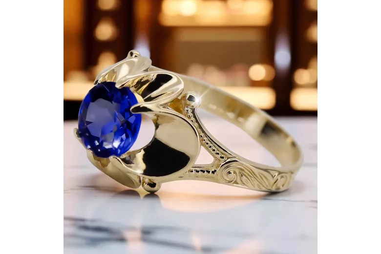 Пръстен Винтидж стил Сапфир 14K жълто злато vrc377y